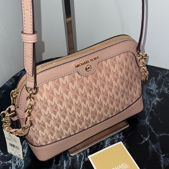 MICHAEL KORS Signature Jet Set Charm Small Dome Pink Crossbody NWT AUTHENTIC - Picture 10 of 11